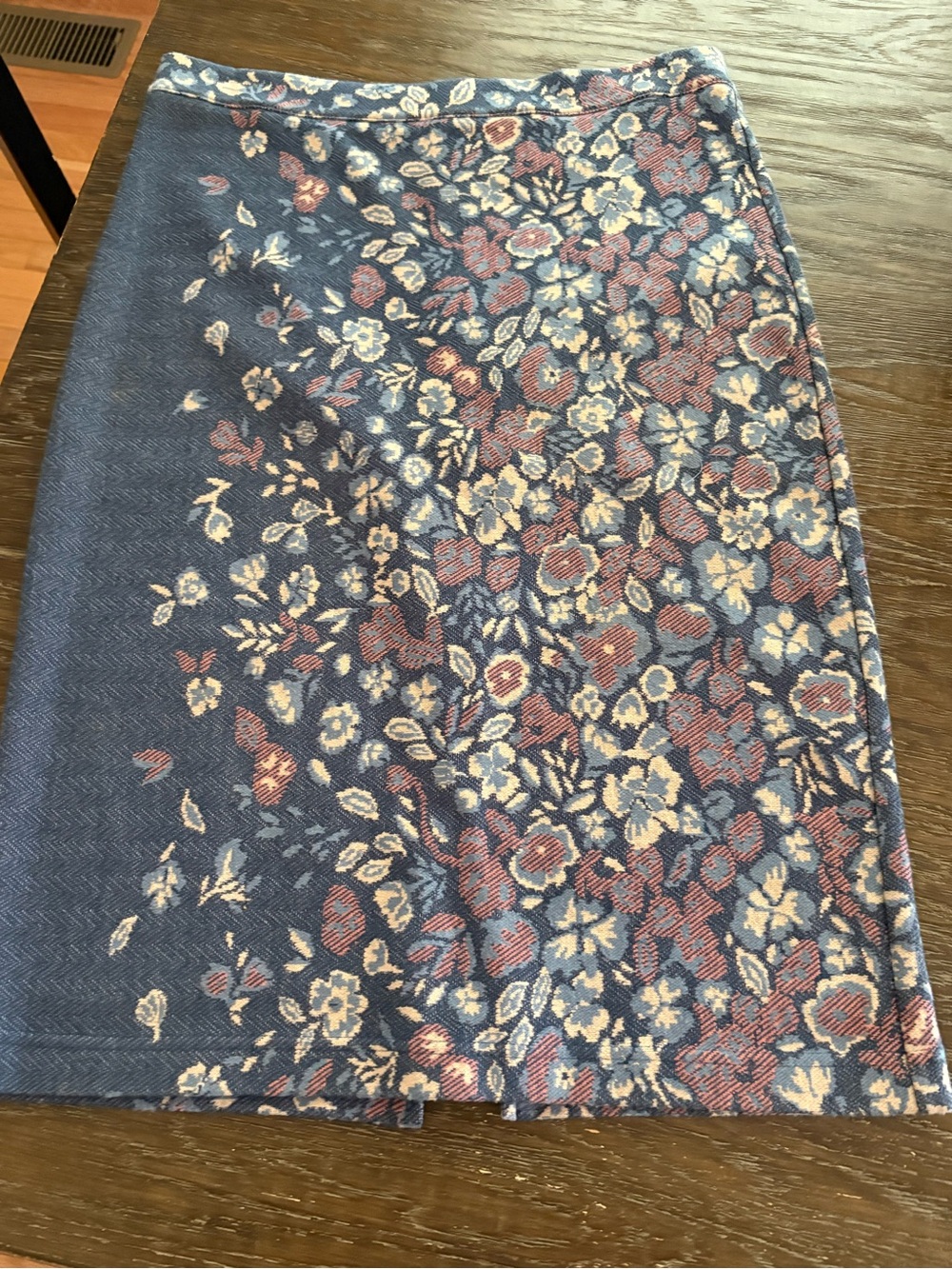 Anthropologie Maeve Blue Floral Pencil Skirt with Pink and Cream Accents